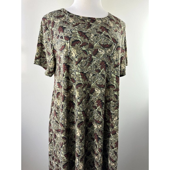 🦄 Lularoe Carly Dress Fall Autumn Leaf Stretch Hi-Lo Short Sleeve Plus Size 3XL - Picture 2 of 6